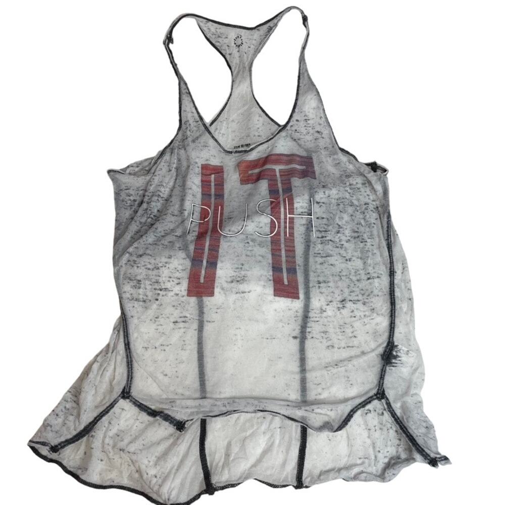 STEVE MADDEN Distressed Small Push It Graphic Tank Grey‎ Red Racerback